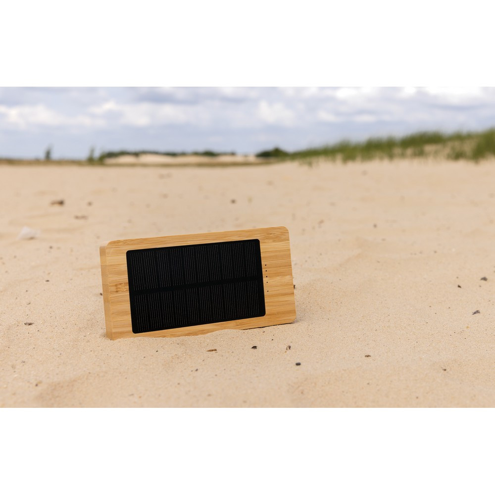 Bambusowy power bank 10000 mAh, ładowarka słoneczna