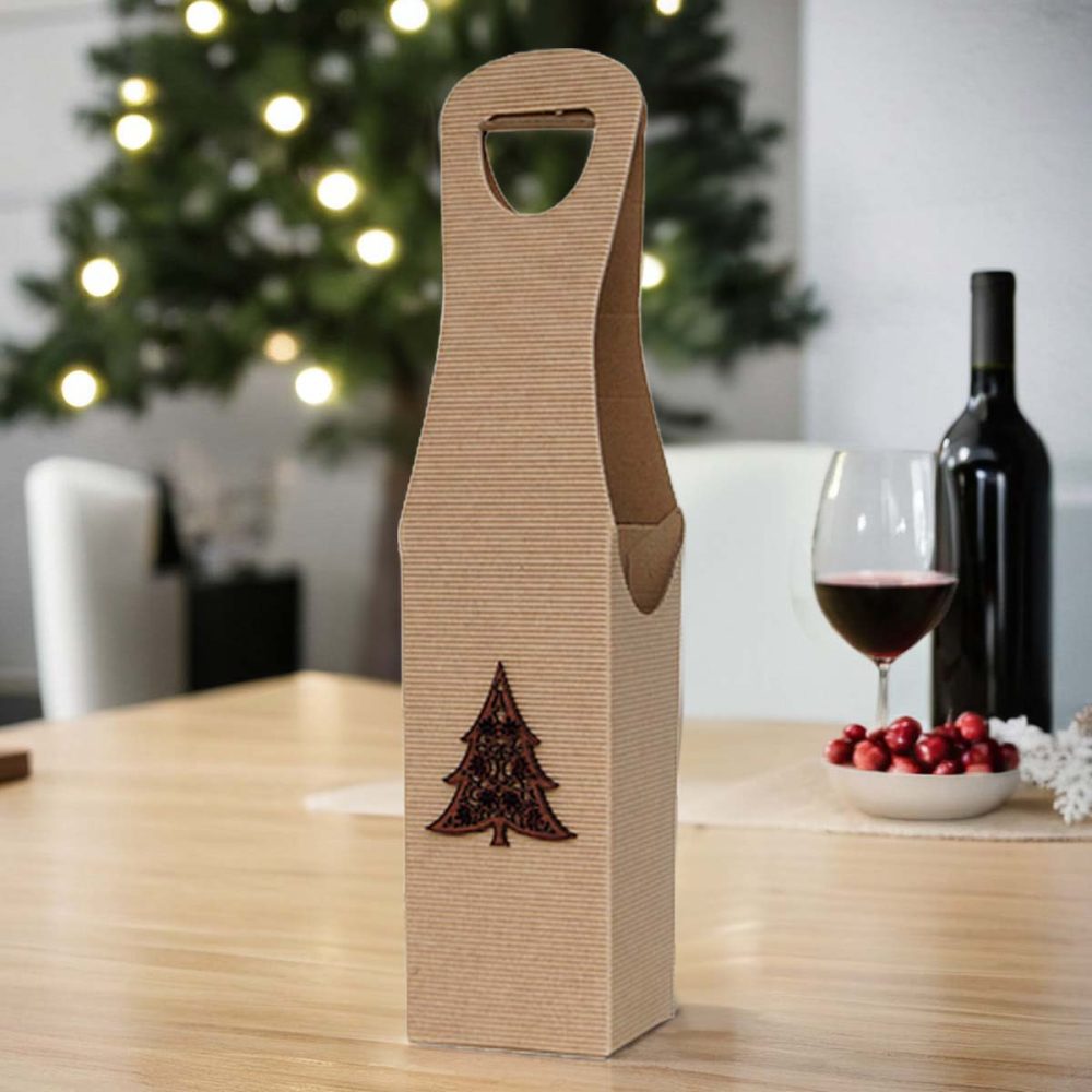 Pudełko na Wino W026 Opakowanie na Wino z Choinką Laserową
