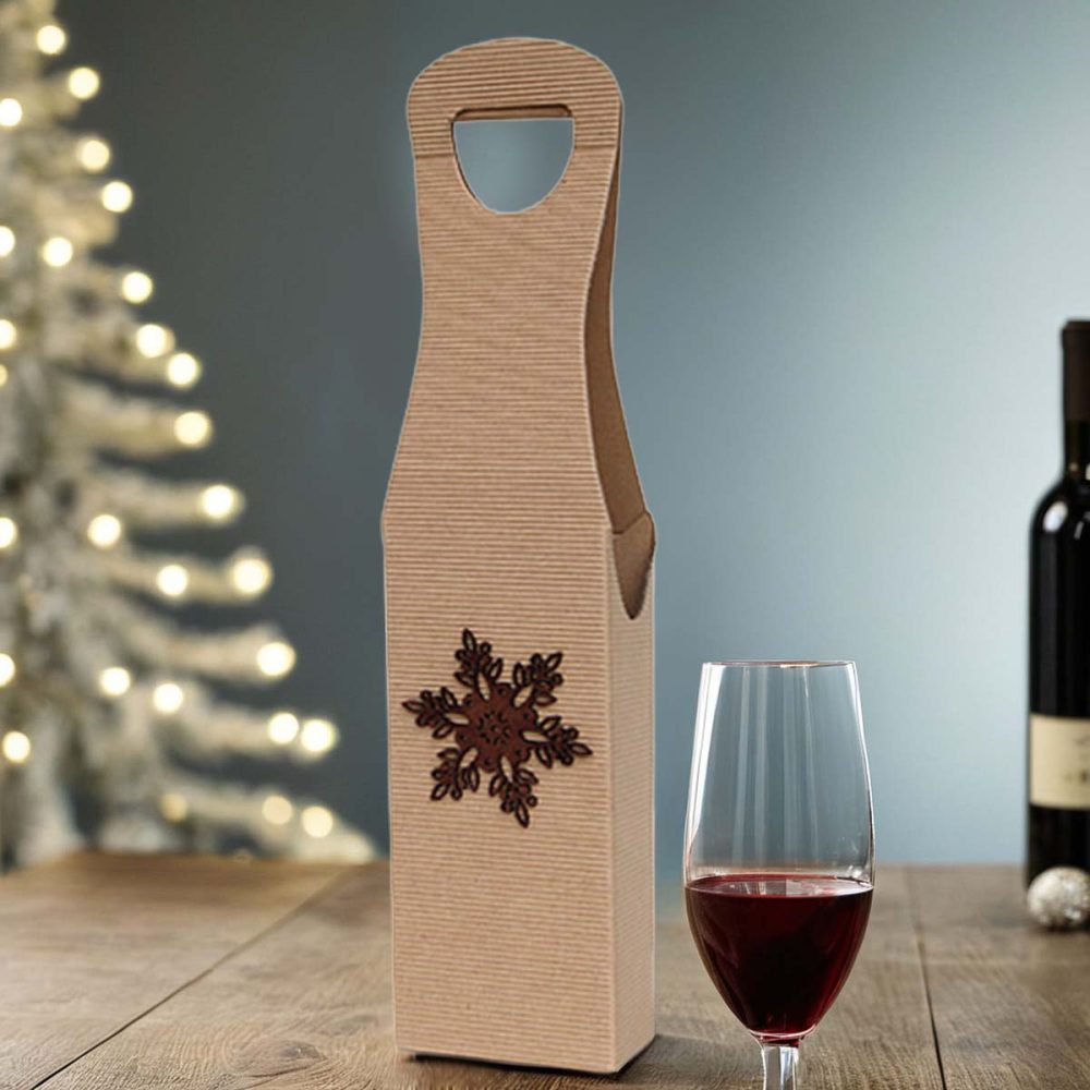 Pudełko na Wino W025 Naturalne Opakowanie na Wino z Dekorem