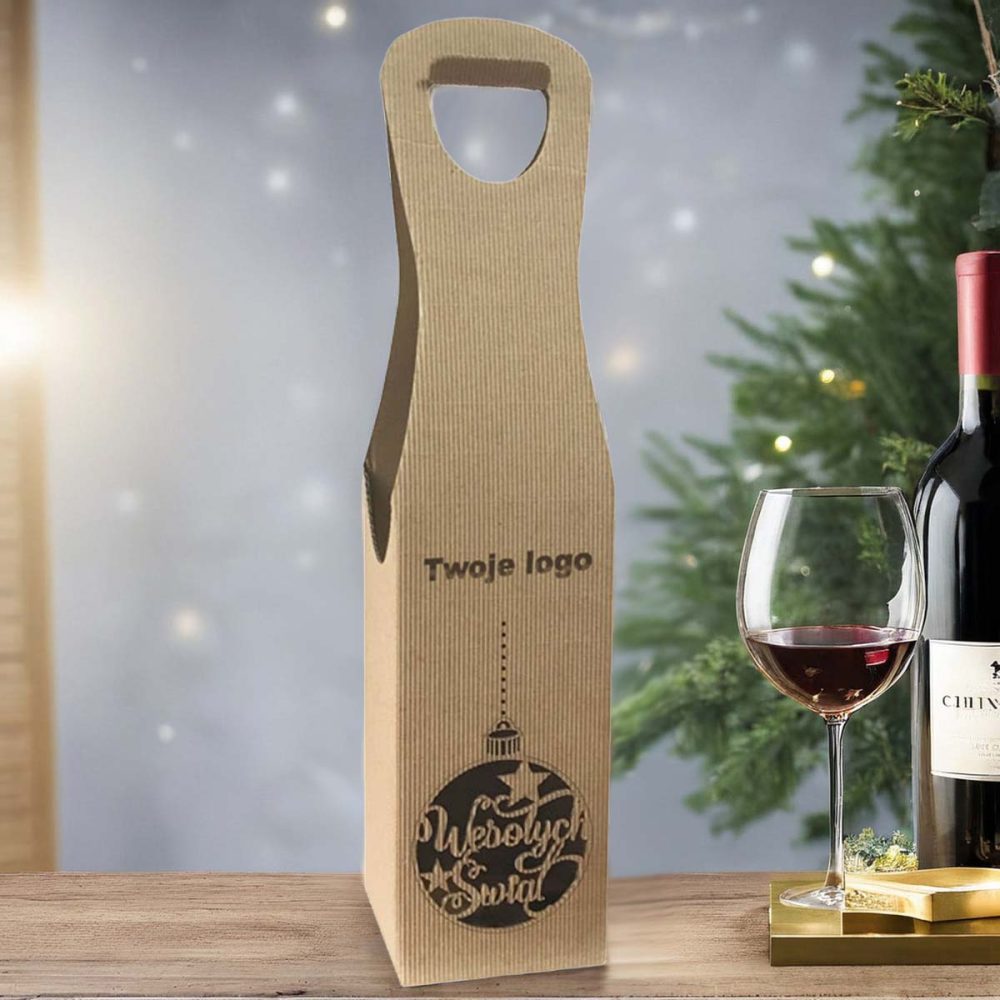 Pudelko na Wino Opakowanie na Wino ze Świąteczną Bombką